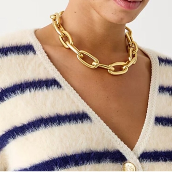 J Crew Sweater Jacket Cardigan Striped Brushed Yarn Gold Button Cream/Blue SZ XS - Picture 7 of 16